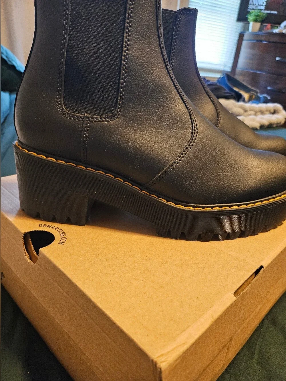 Dr. Martens Black Leather Chukka Boots with Yellow Stitching